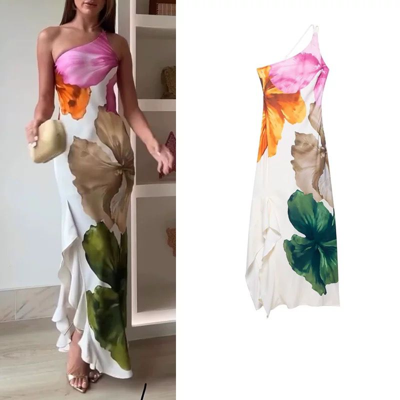 Women Floral Print One Shoulder Bodycon Dress - Image 5
