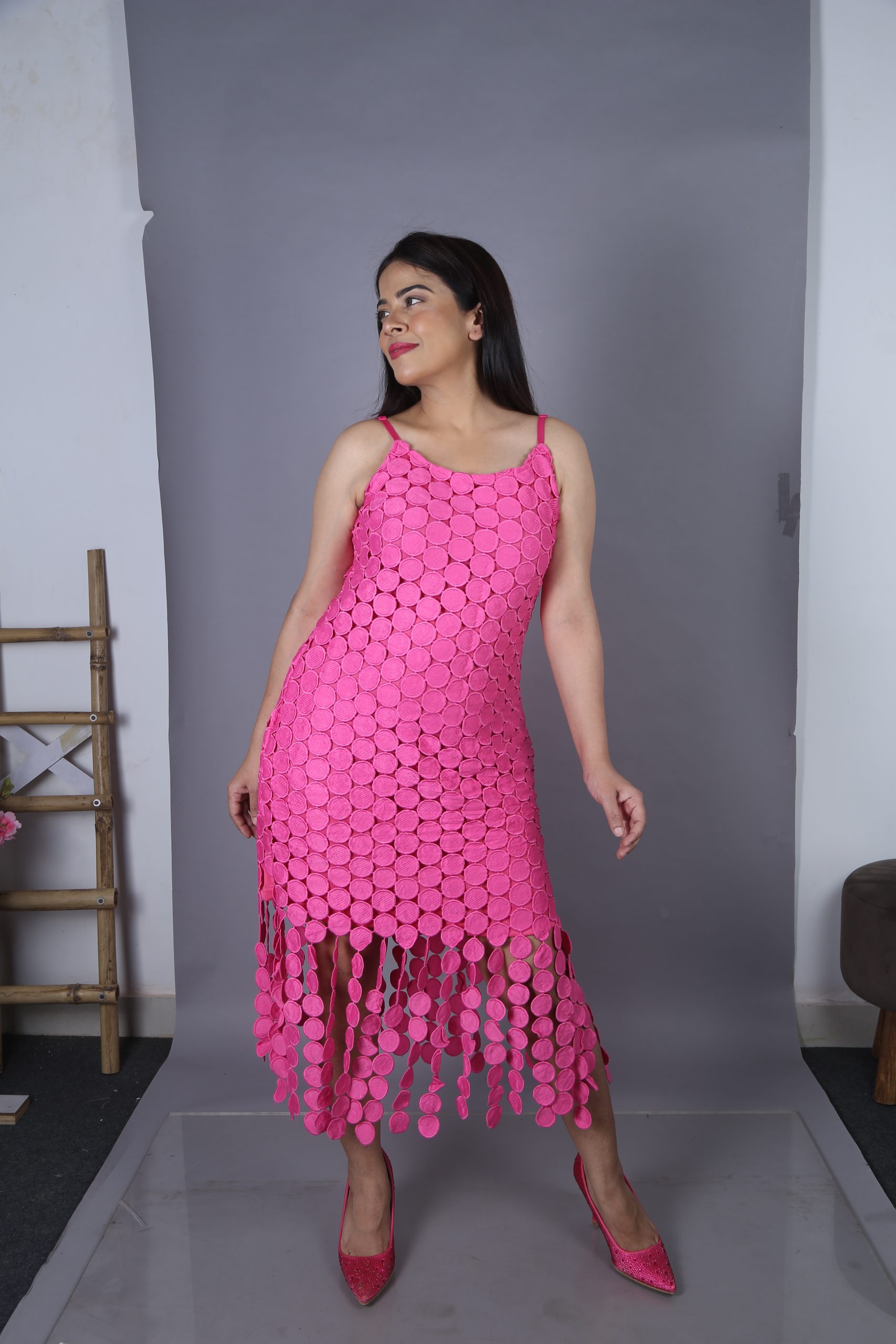 Embroidered Disc Crop Dress, Fuchsia - Image 2