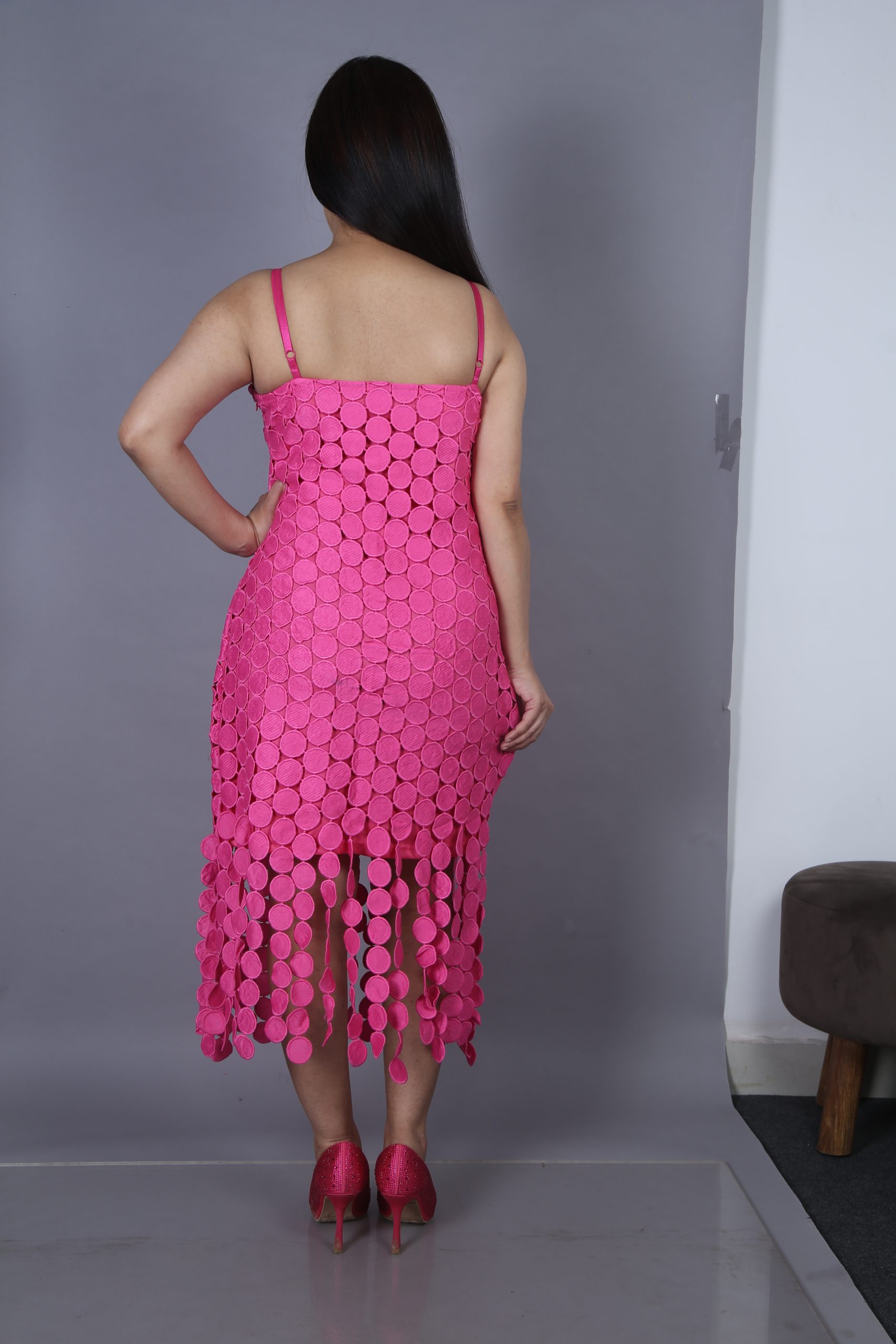 Embroidered Disc Crop Dress, Fuchsia - Image 5