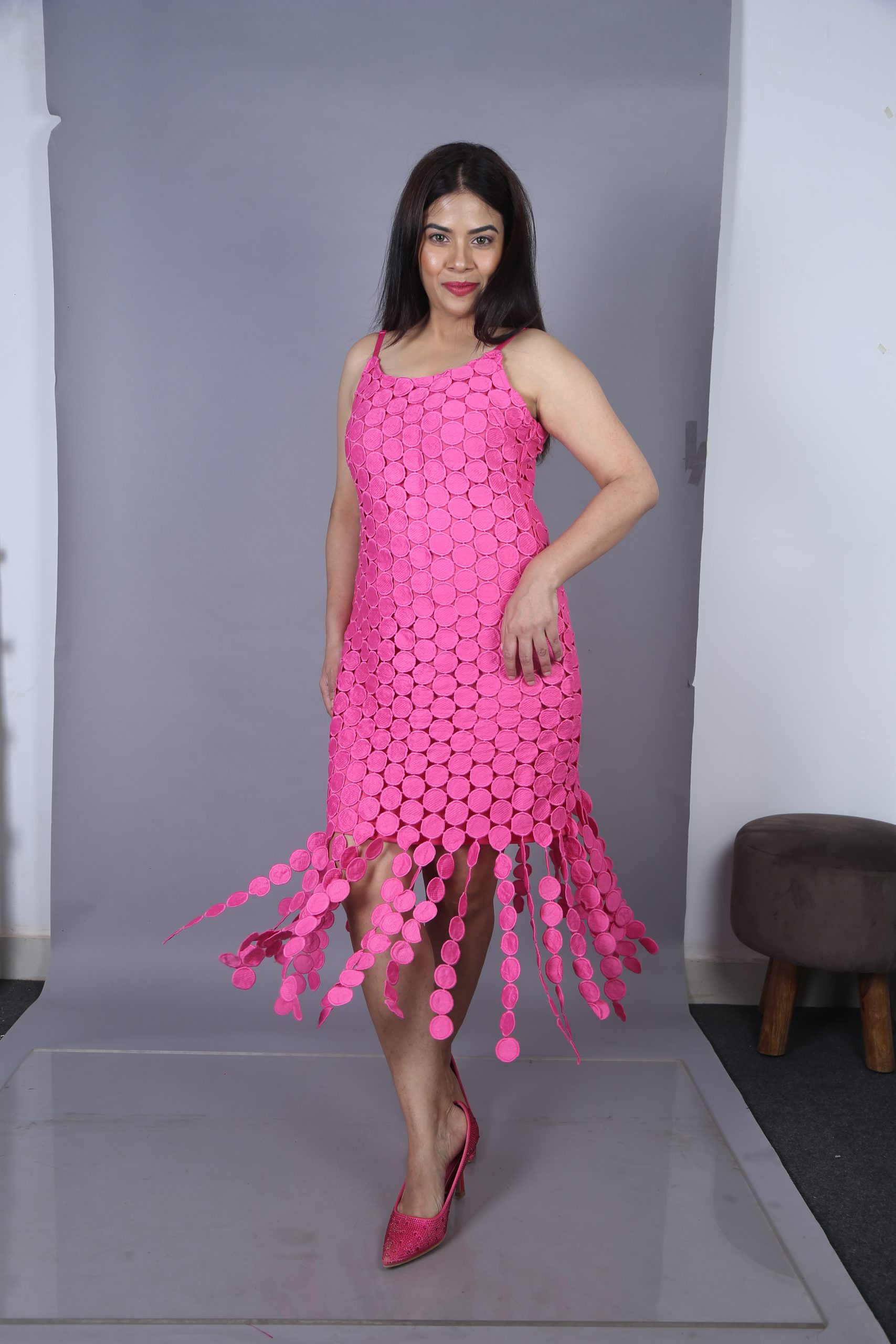 Embroidered Disc Crop Dress, Fuchsia - Image 6